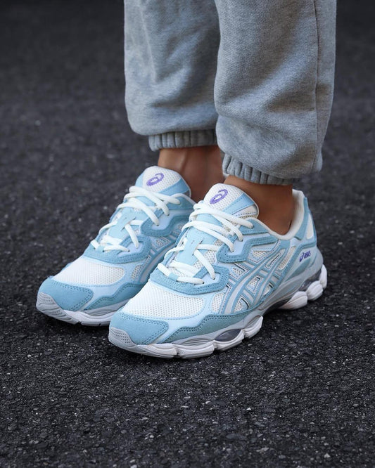 Asics Gel-NYC Cream Arctic Sky review showcasing stylish sneakers in light blue colorway