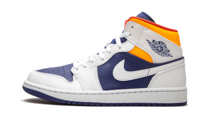 Air Jordan 1 Mid Weiß Laser Orange Tiefes Königsblau
