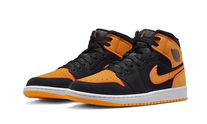 Air Jordan 1 Mid Fat Tongue Schwarz Orange