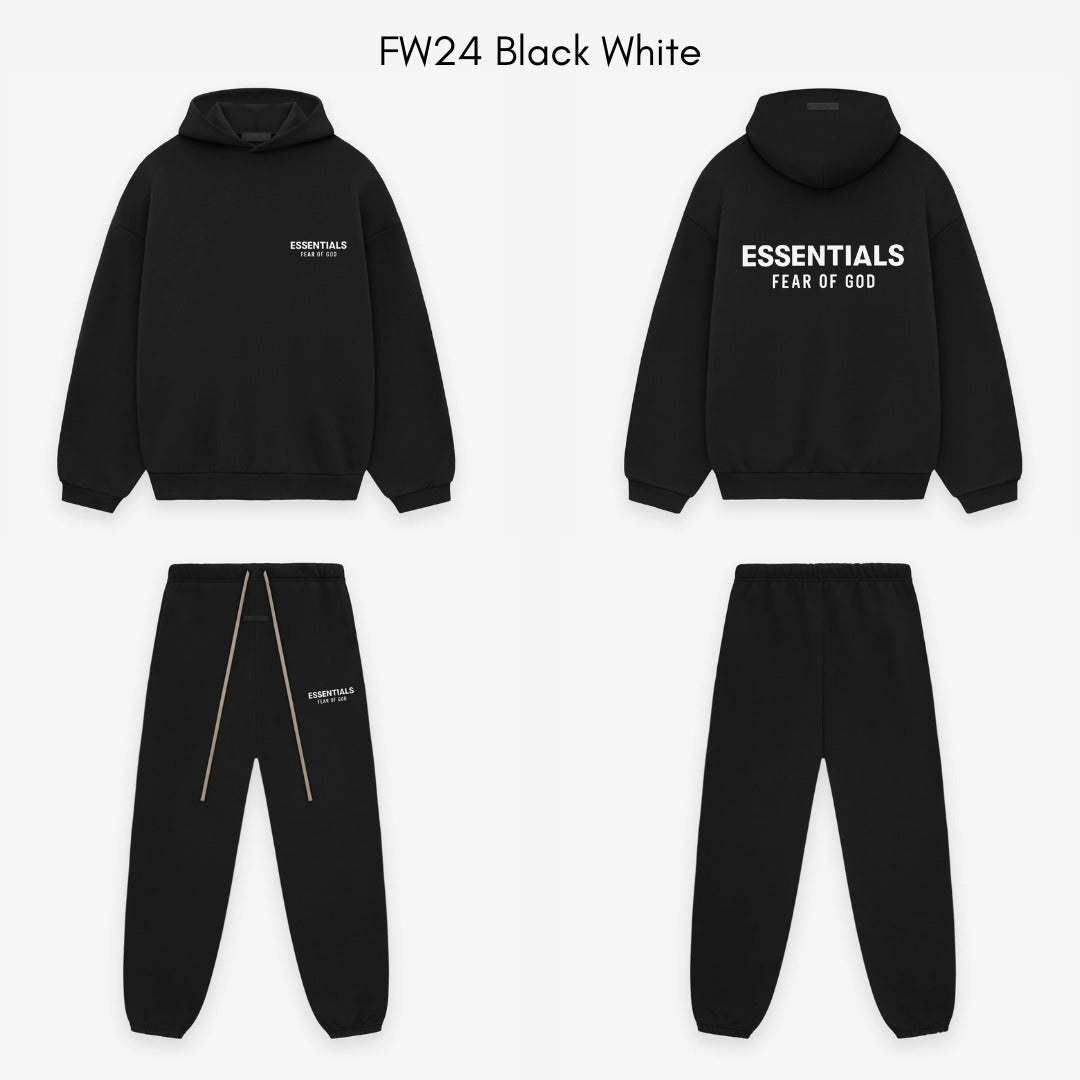 Fear of God Essentials FW24 Black White Hoodie