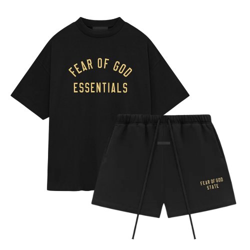 Fear of God Essentials FW24 Schwarz-Gelbes Sommer-Set
