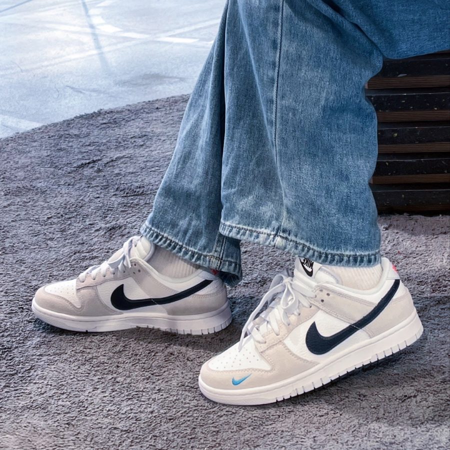 Nike Dunk Low Weiß Grau Marineblau Aqua Mini Swoosh